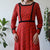 Vintage 70s Velvet Trim Cotton Maxi Dress S
