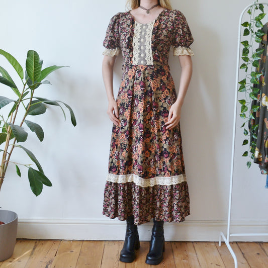 Vintage 70s Floral Maxi Dress S