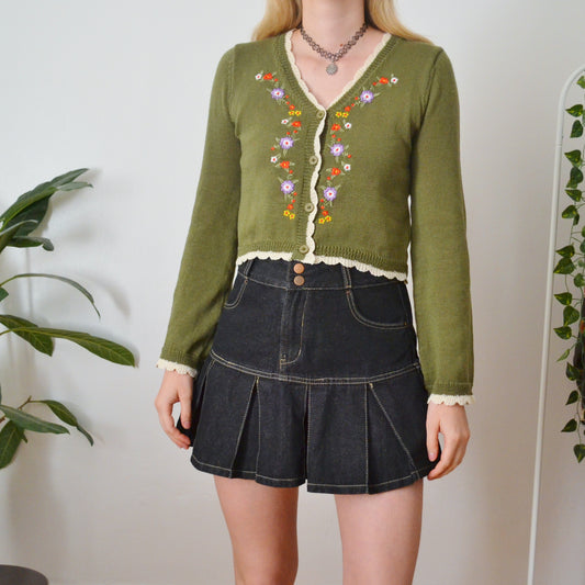 Vintage Floral Embroidered Cardigan S