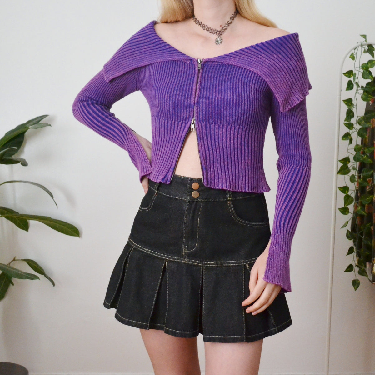 Vintage Purple Zip Up Cardigan S