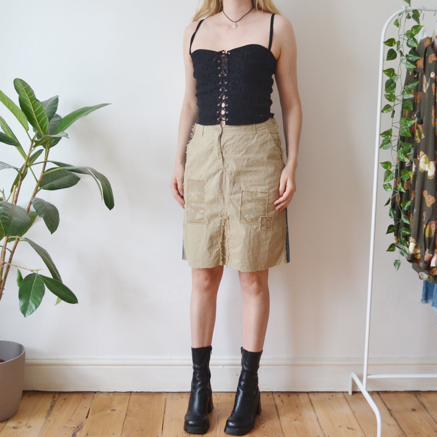 Vintage Khaki Denim Skirt M