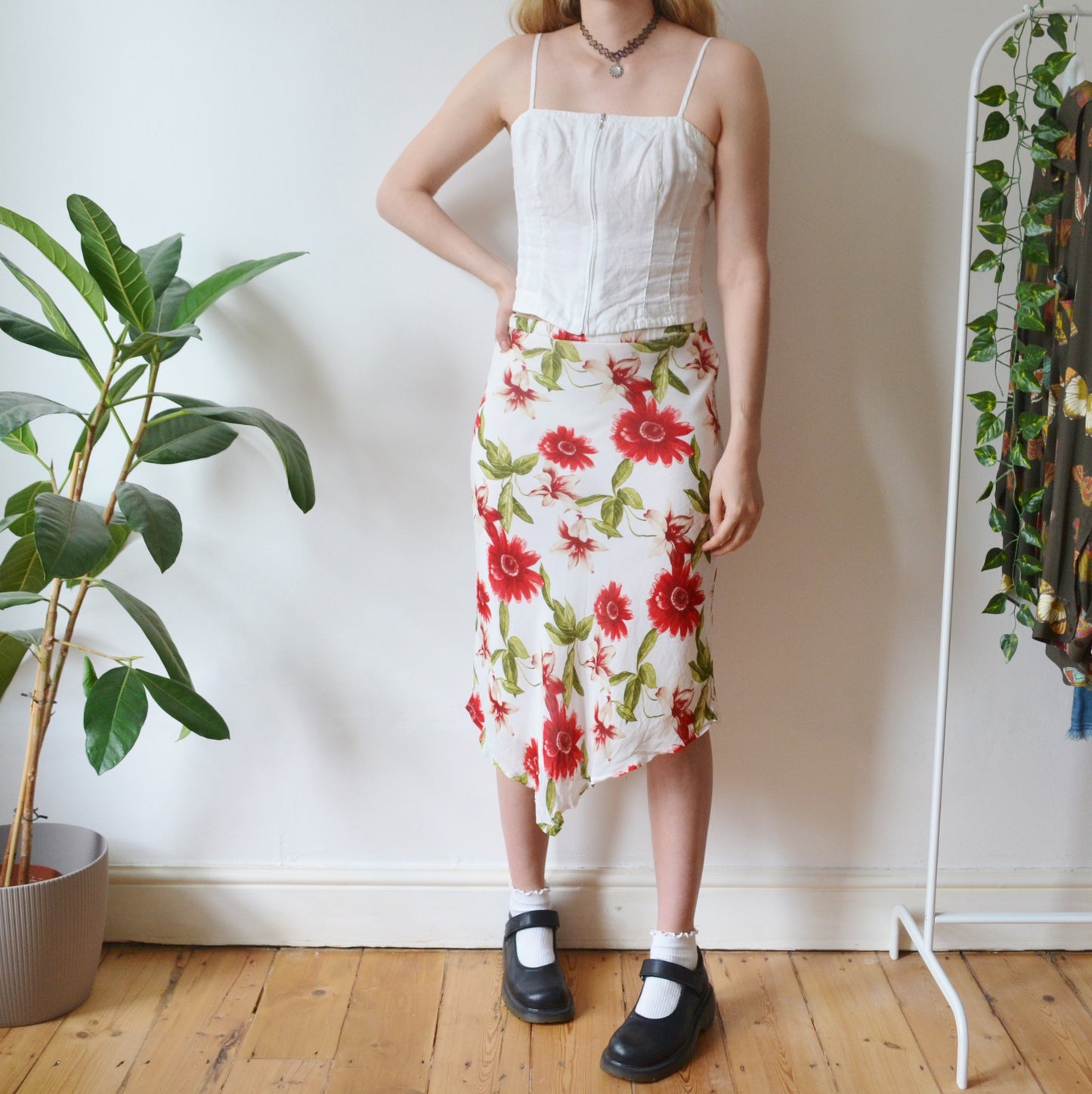 Vintage Floral Midi Skirt M