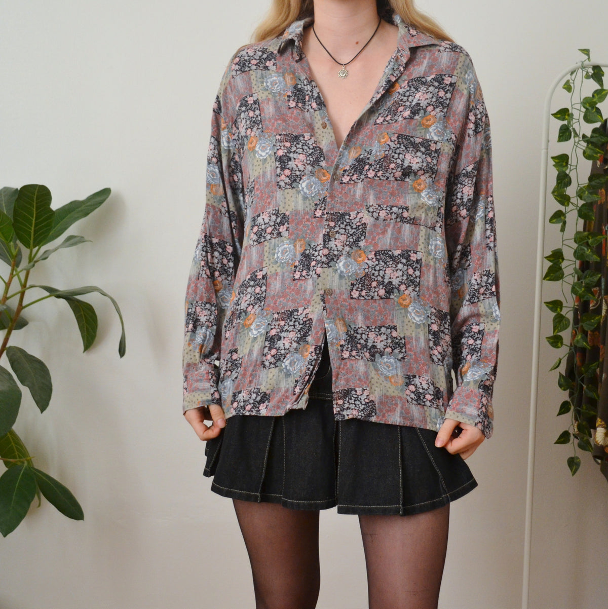 Vintage Floral Patchwork Shirt M