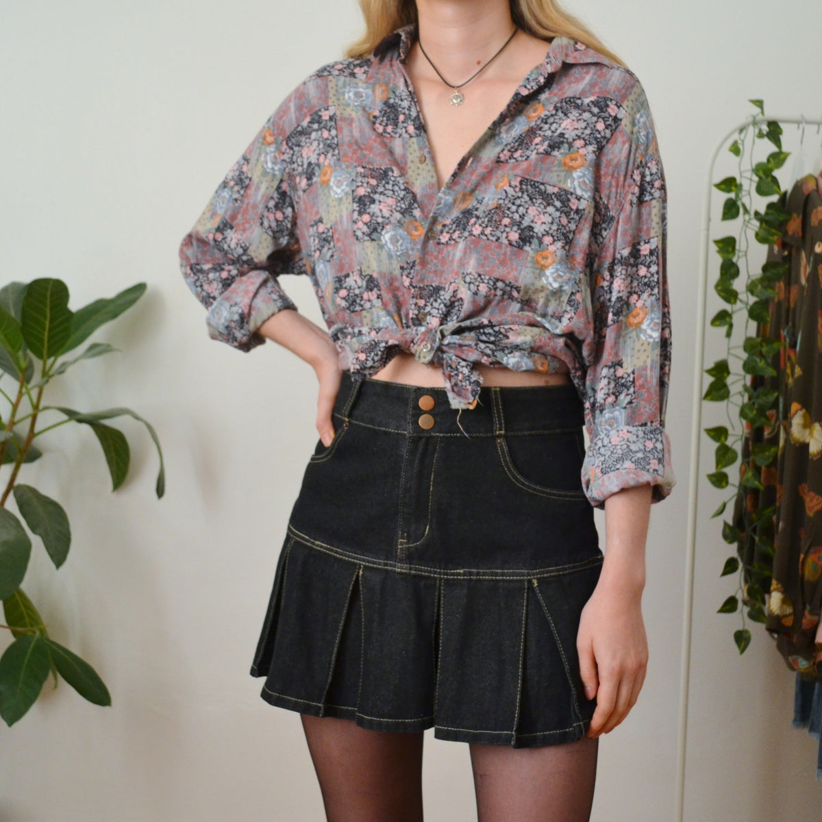 Vintage Floral Patchwork Shirt M
