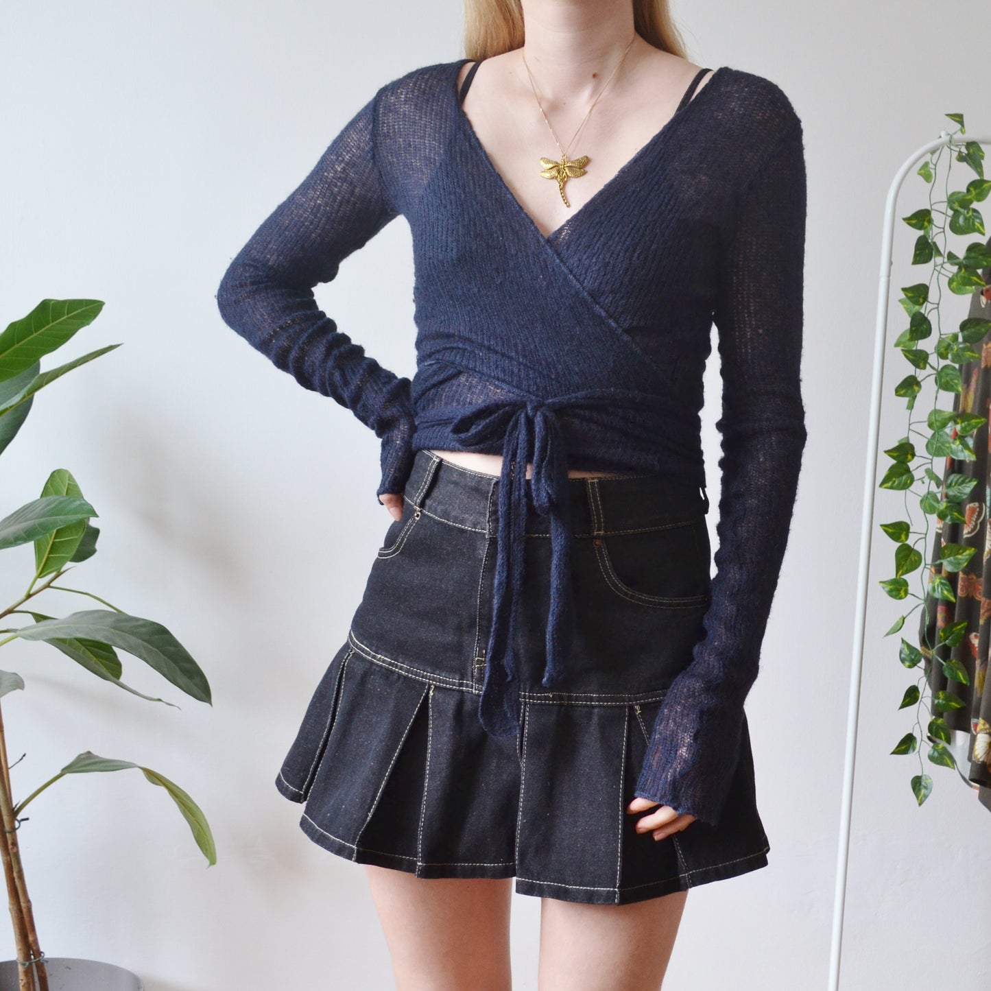 Vintage Navy Tie Up Cardi S