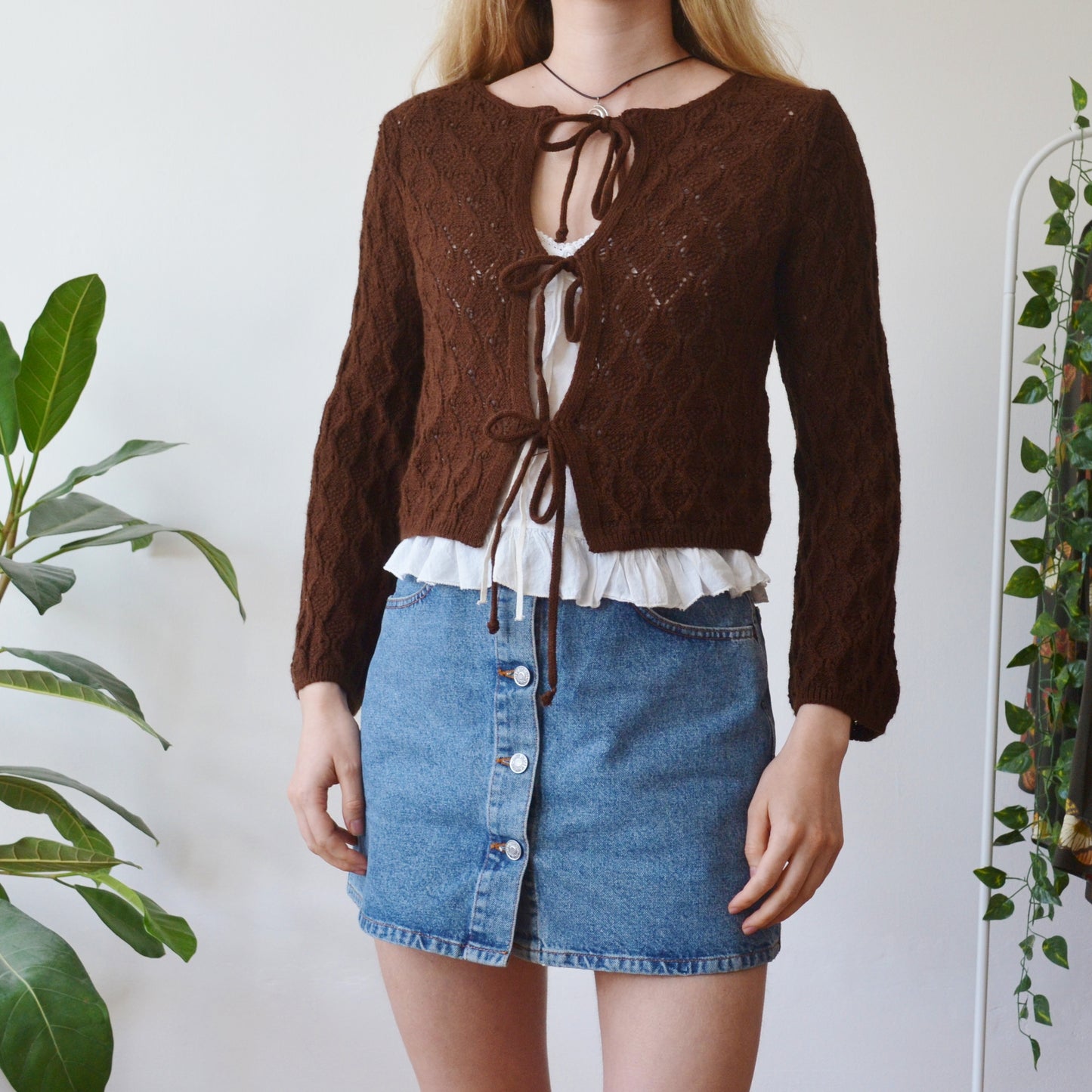 Brown tie up cardi S