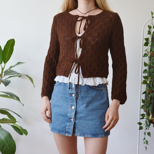 Brown tie up cardi S