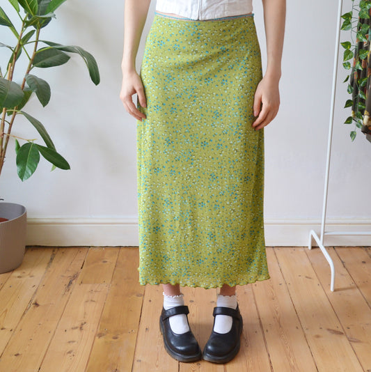 Vintage Green Floral Maxi Skirt XL