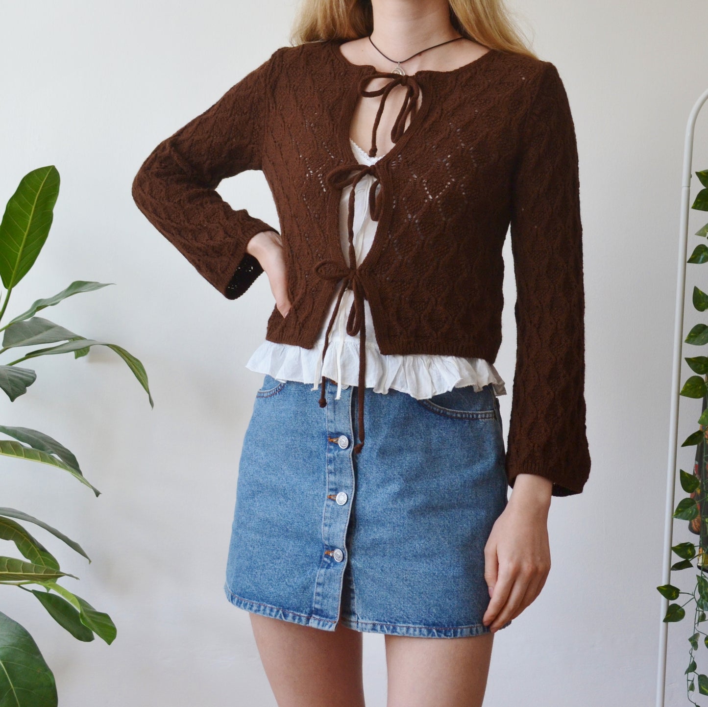 Brown tie up cardi S