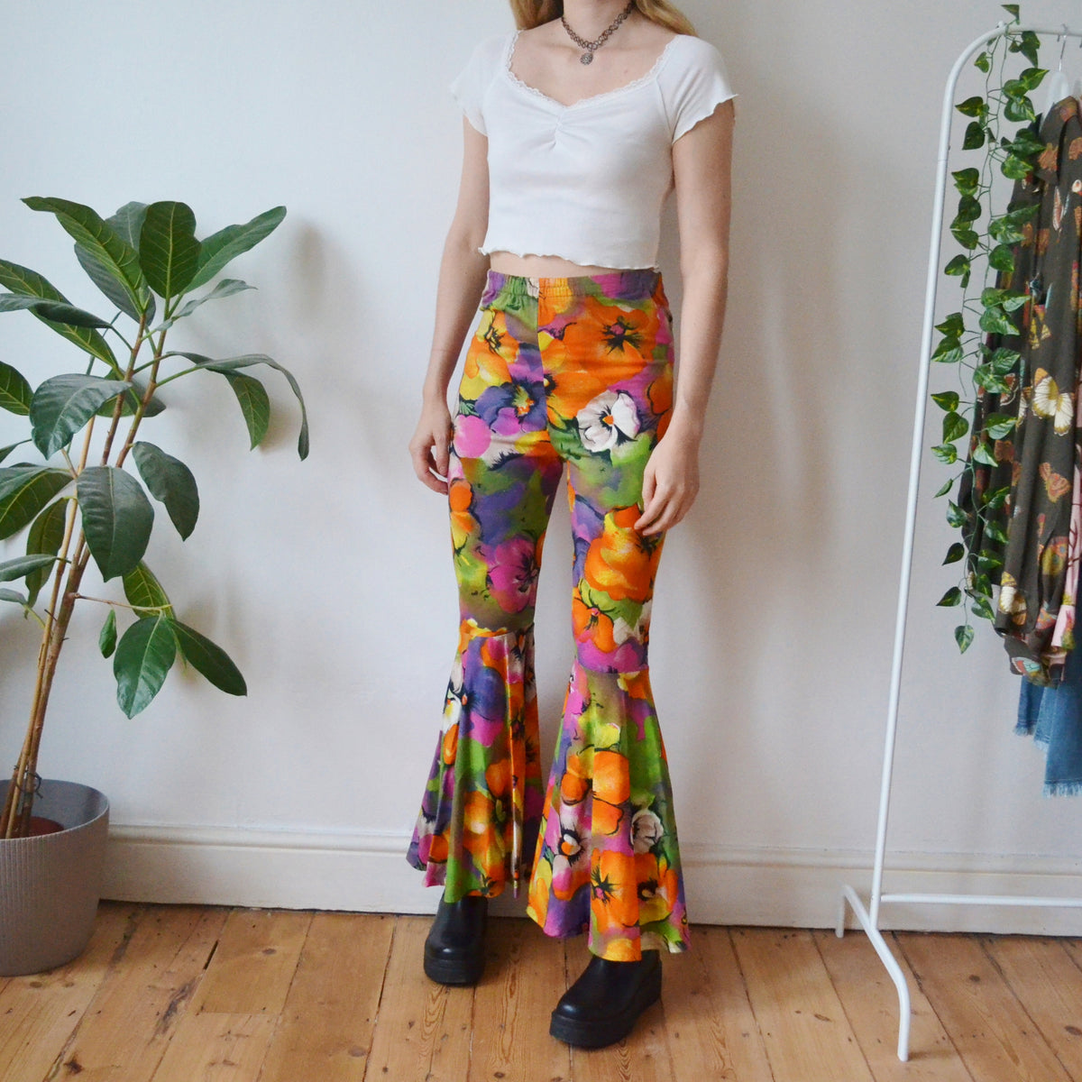Vintage Floral Flare Trousers M