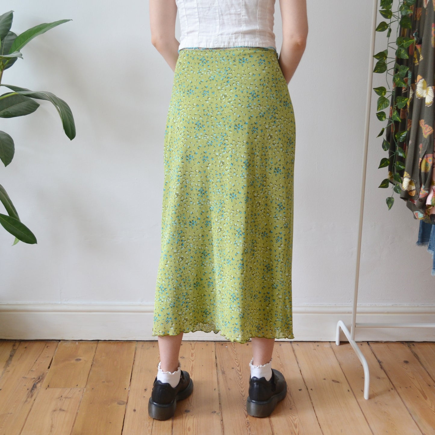 Vintage Green Floral Maxi Skirt XL