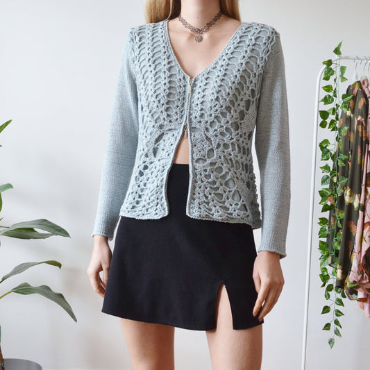 Blue zip up cardigan M