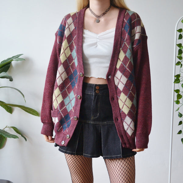 Vintage Argyle Cardigan L