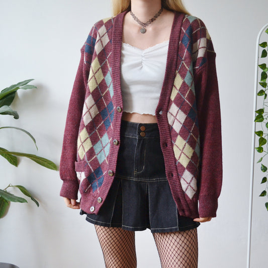 Vintage Argyle Cardigan L