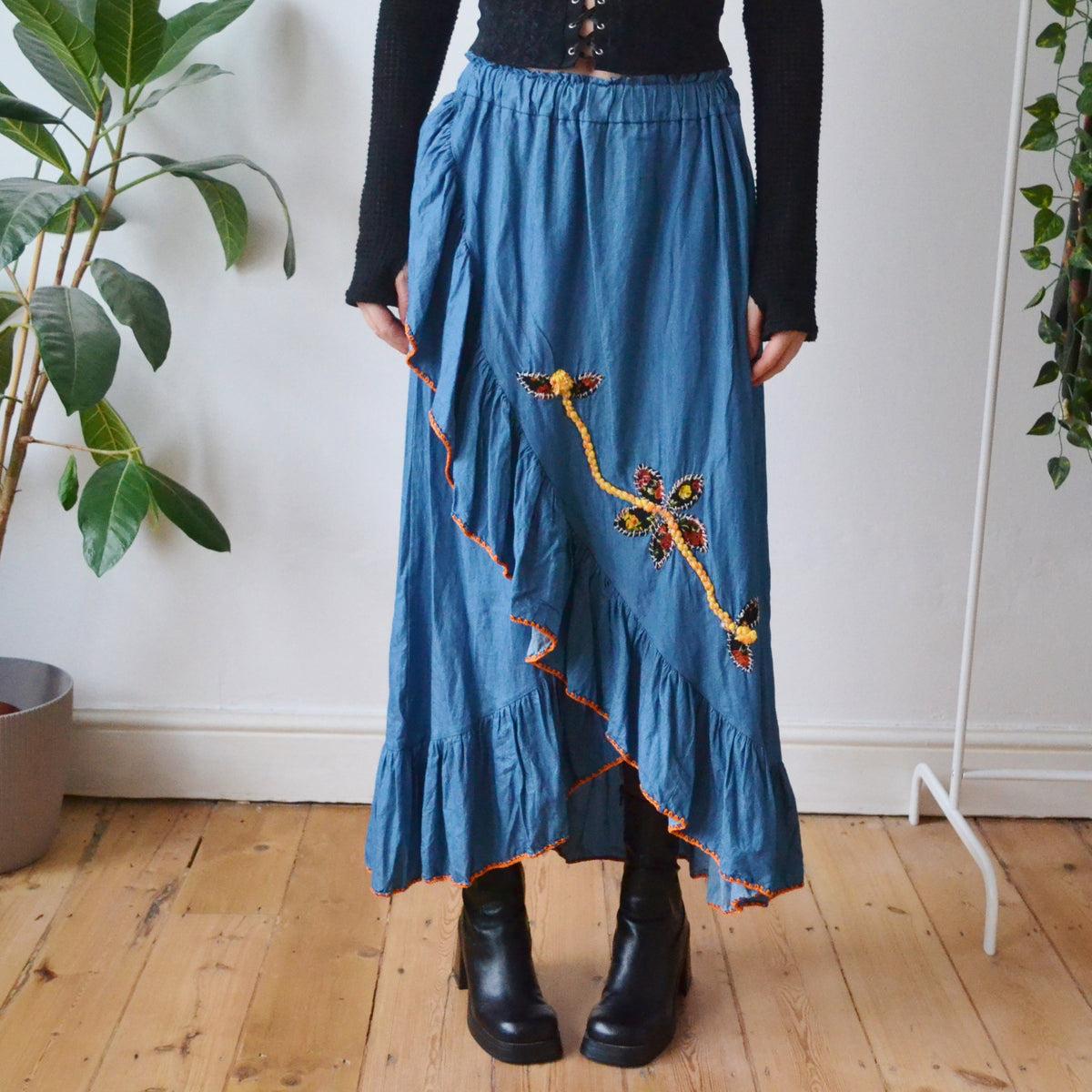 Vintage Denim Maxi Skirt S