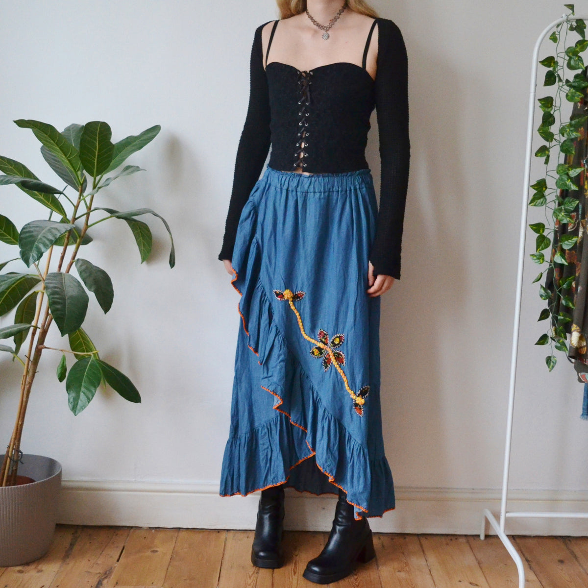 Vintage Denim Maxi Skirt S