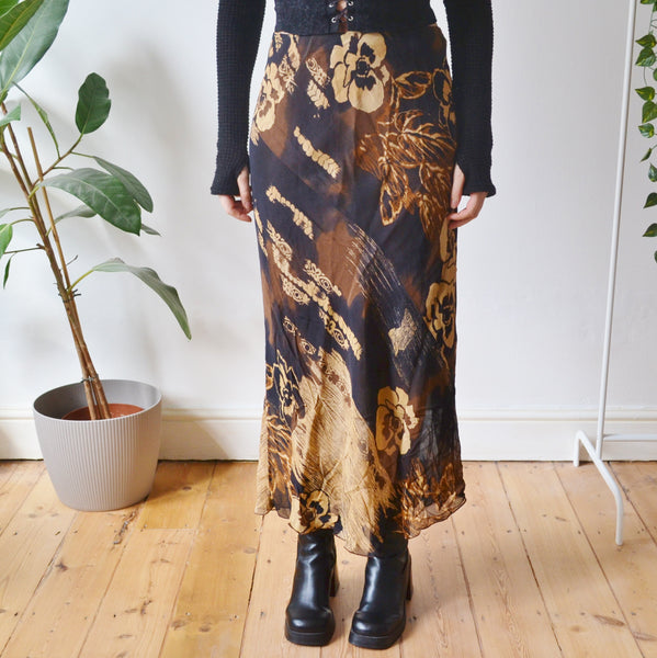Vintage Brown Floral Maxi Skirt XL