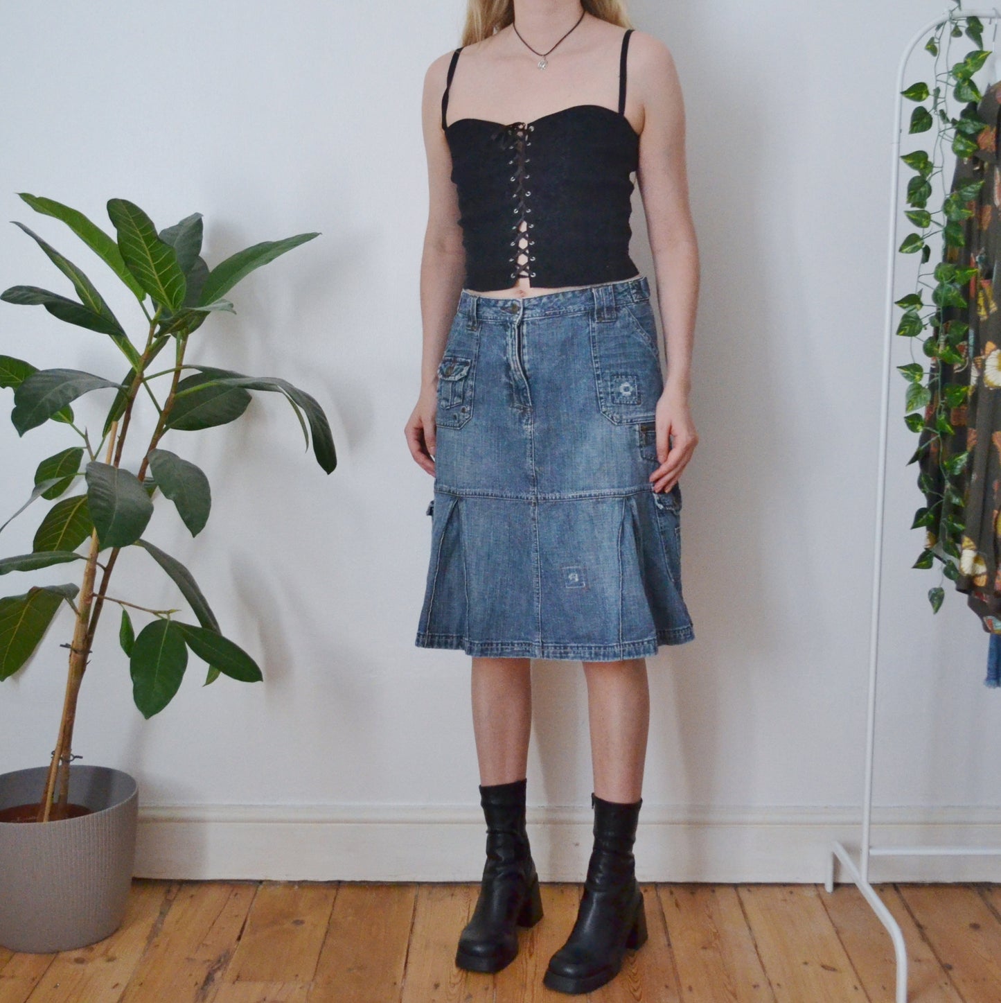 Vintage Denim Midi Skirt M