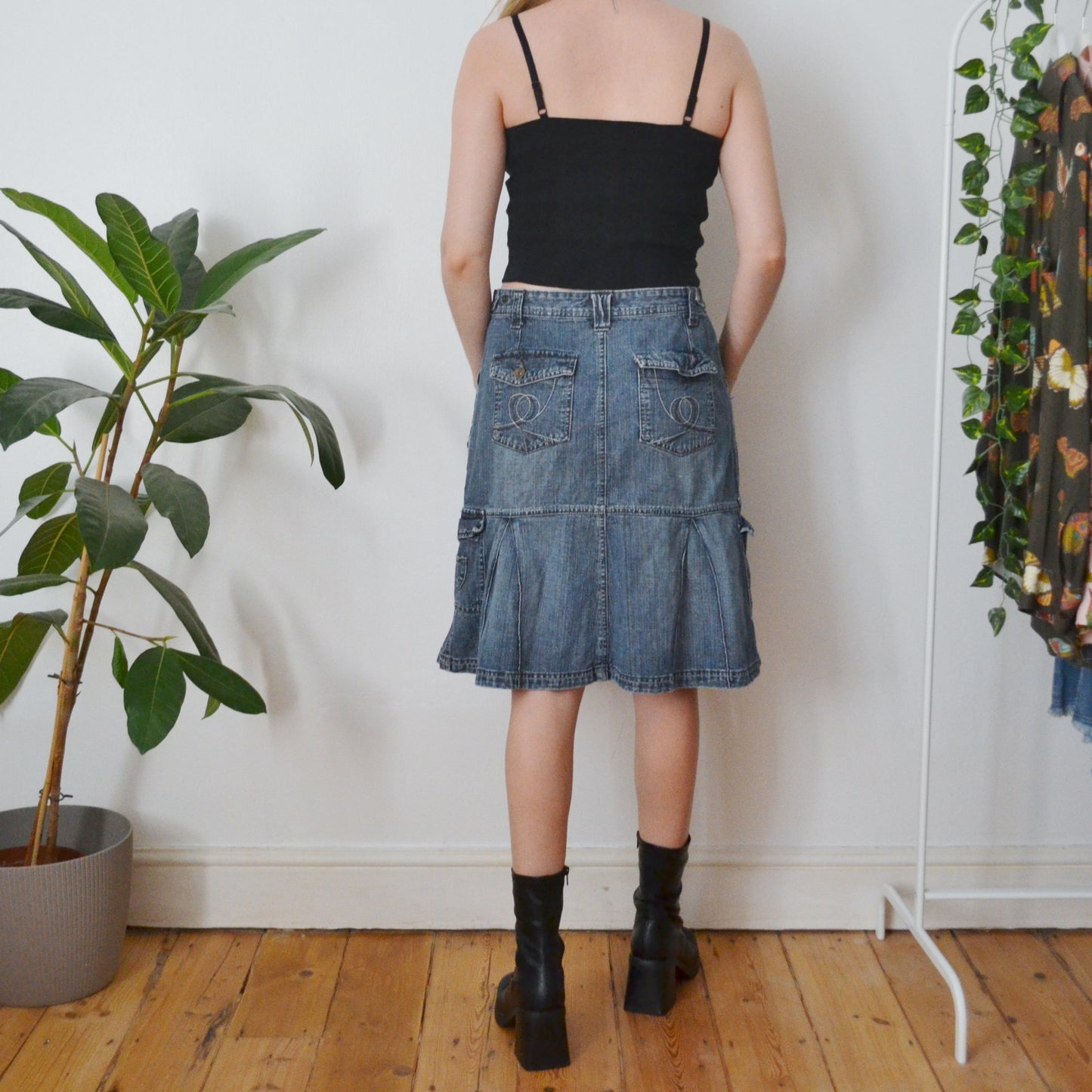 Vintage Denim Midi Skirt M