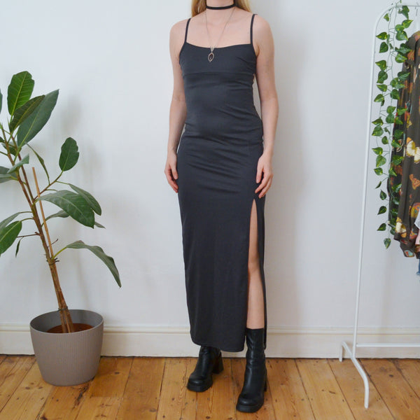 Vintage Grey Maxi Slit Dress XS