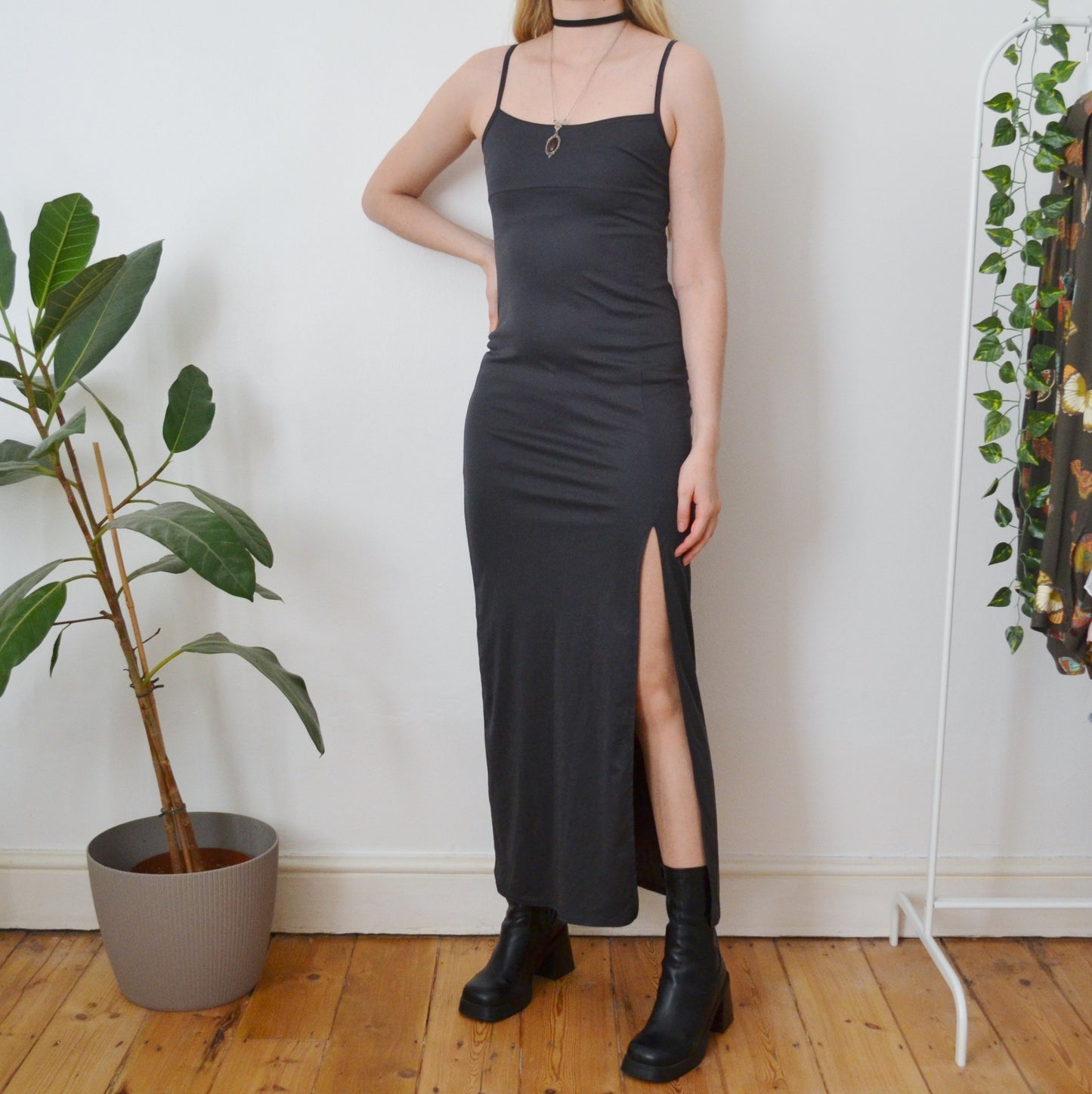 Vintage Grey Maxi Slit Dress XS