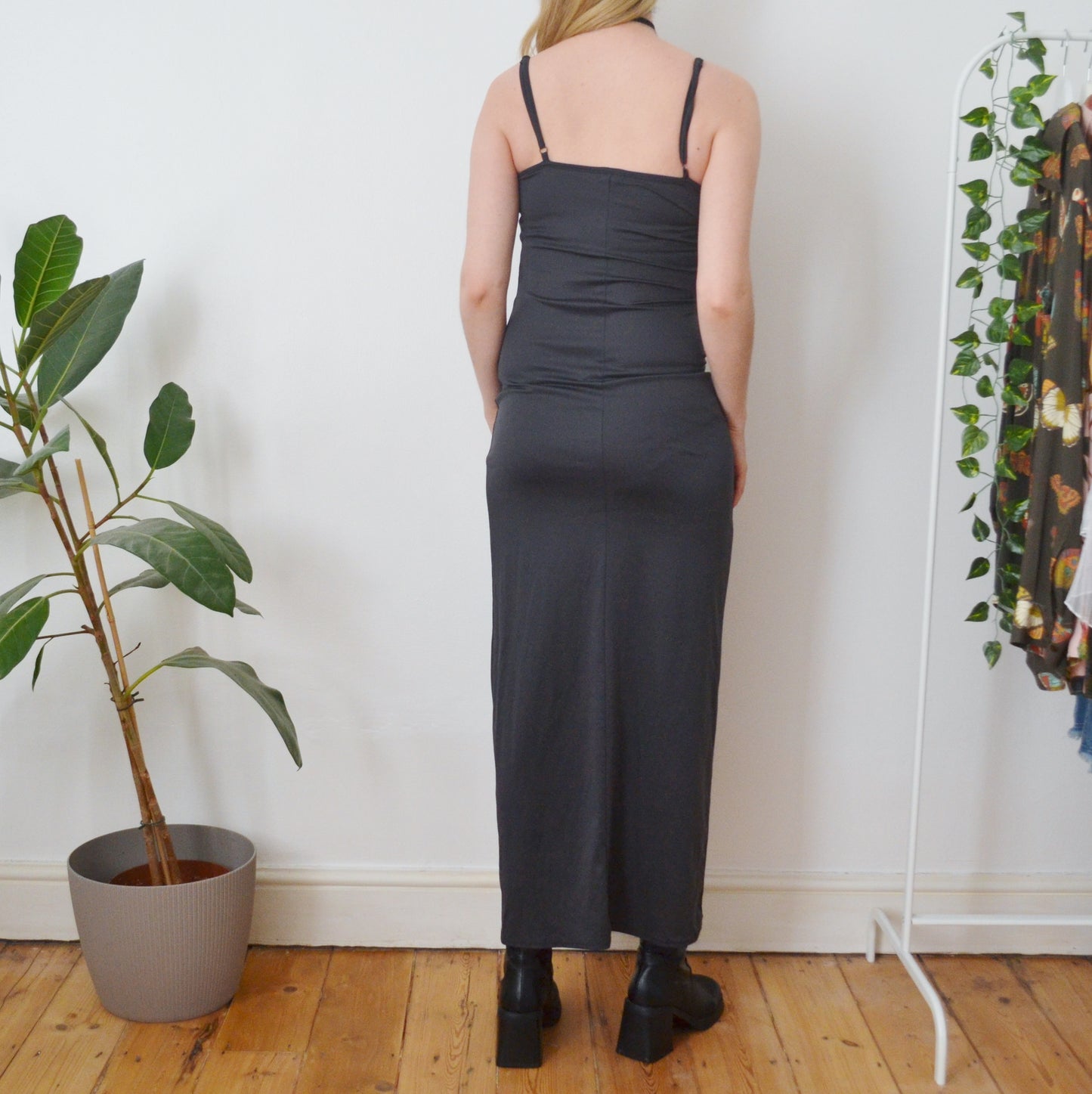 Vintage Grey Maxi Slit Dress XS