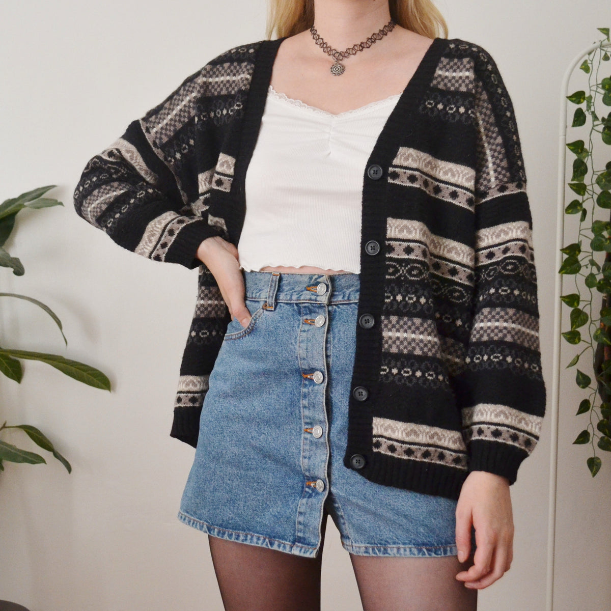 Vintage Monochrome Cardigan L