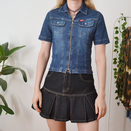 Vintage Denim Zip Up Top M