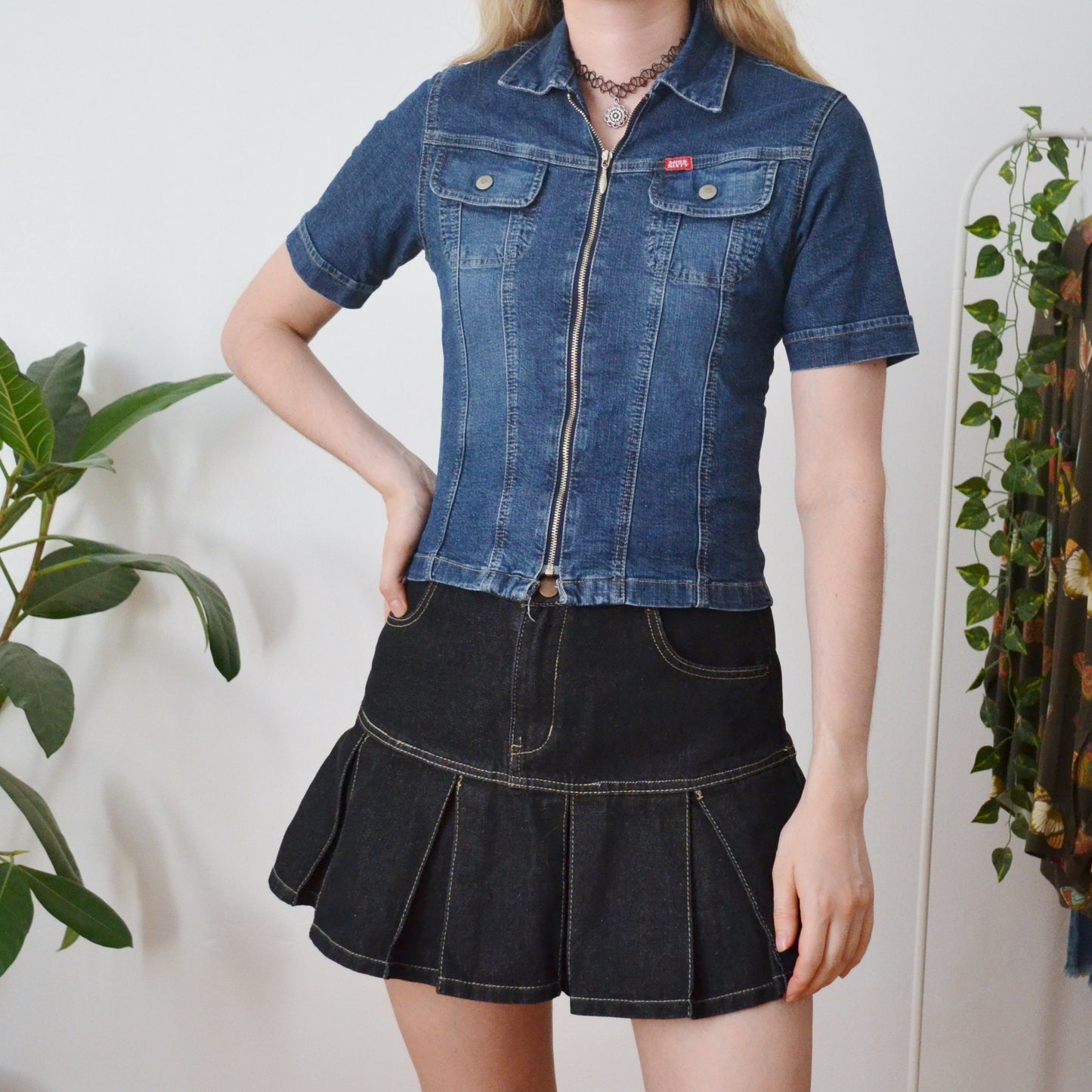 Vintage Denim Zip Up Top M