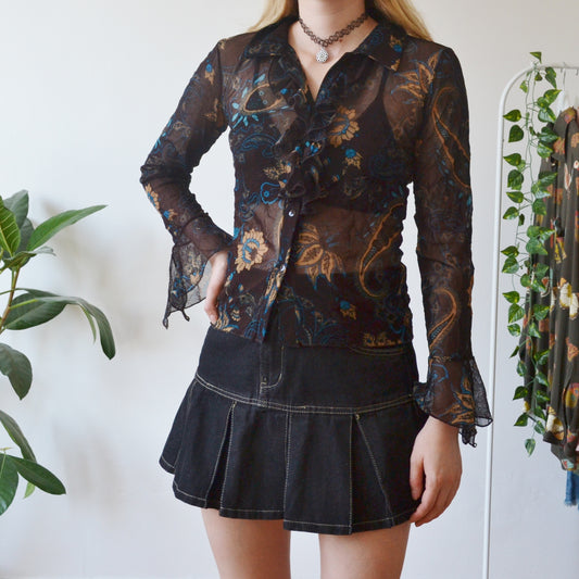 Vintage Floral Mesh Blouse M