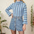 Blue stripe roll neck S