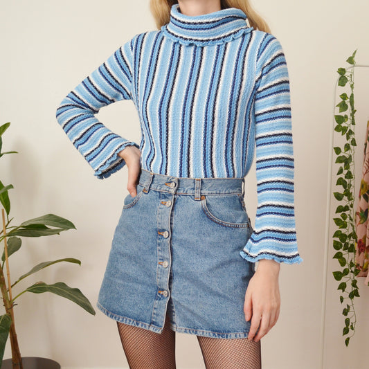 Blue stripe roll neck S