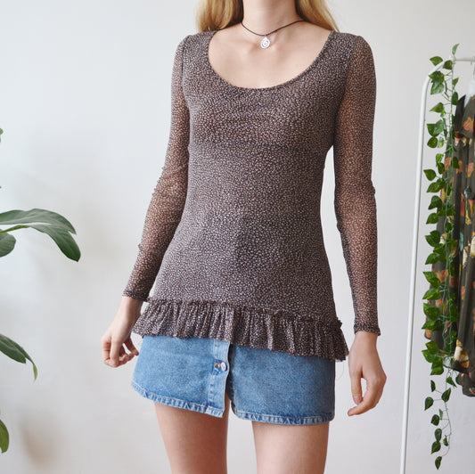 Brown mesh top S