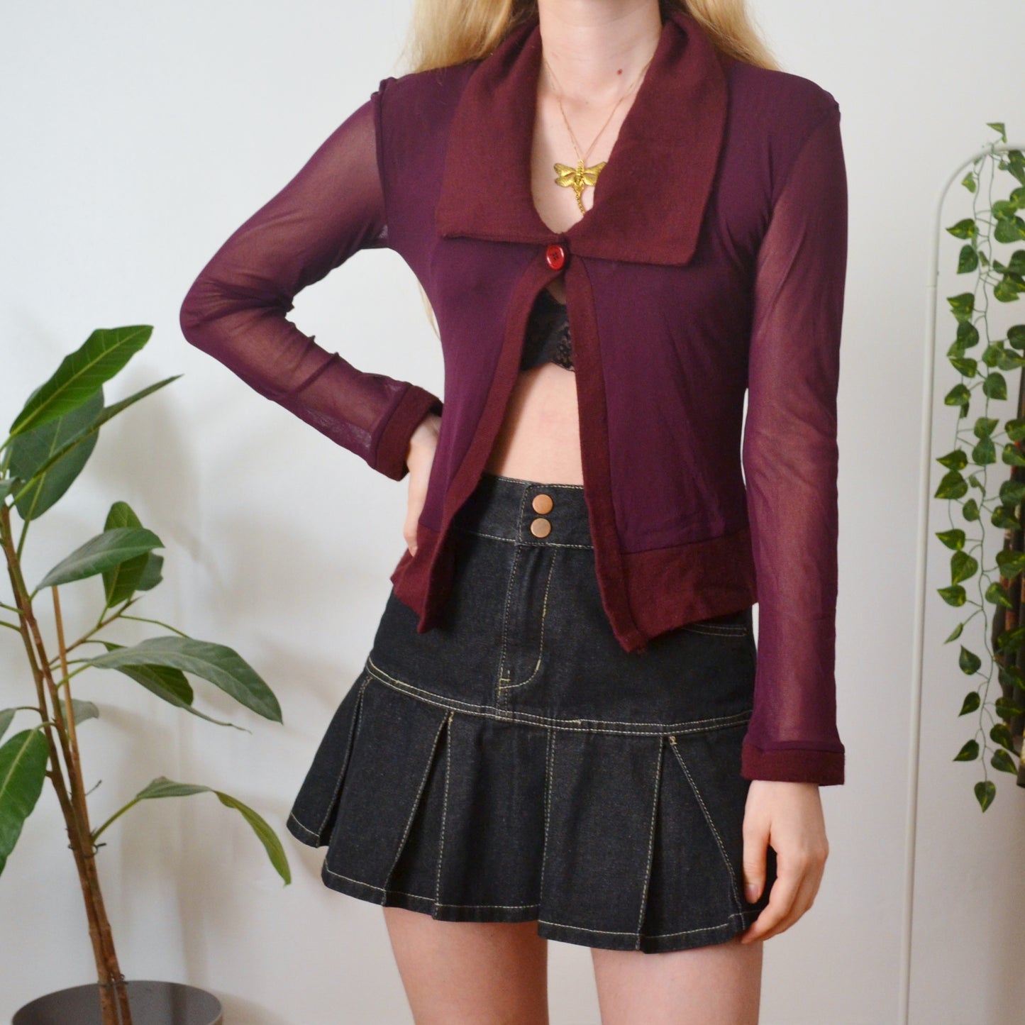 Vintage Plum Mesh Cardigan S