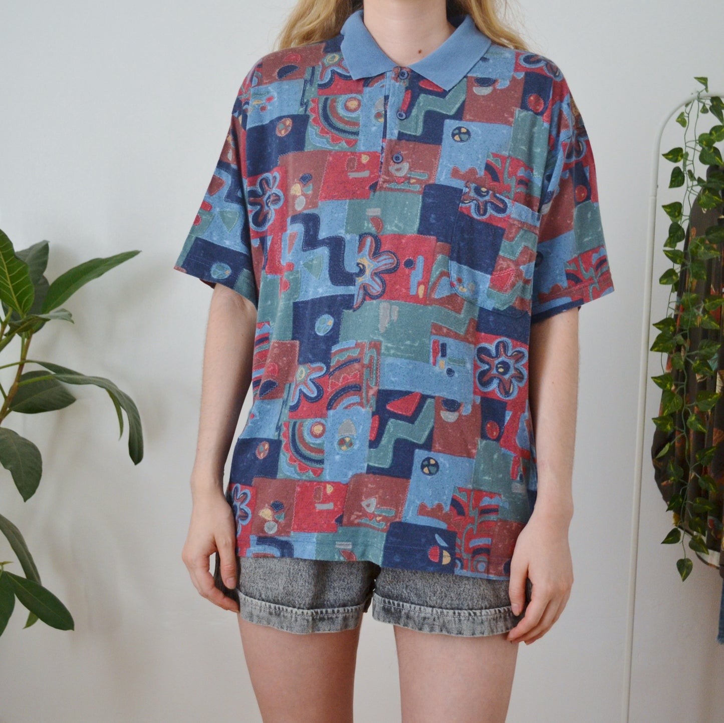 Vintage Patchwork Polo Top L