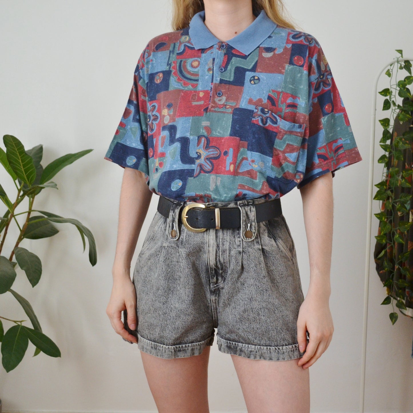 Vintage Patchwork Polo Top L