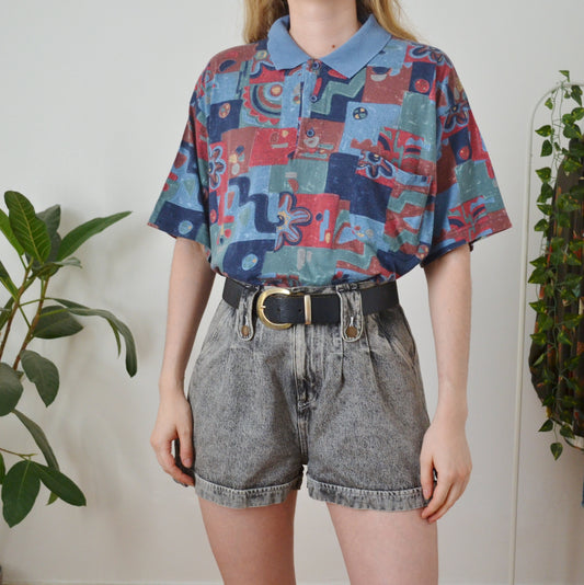 Vintage Patchwork Polo Top L