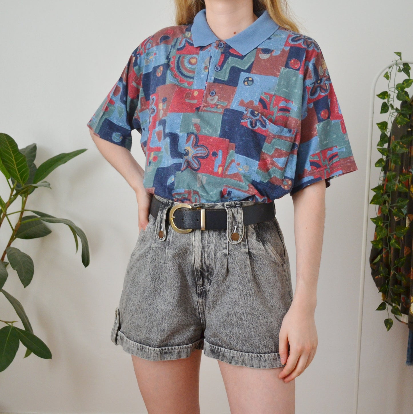 Vintage Patchwork Polo Top L