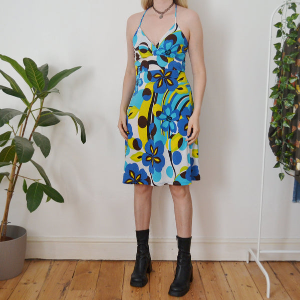 Vintage Floral Halter Neck Dress S