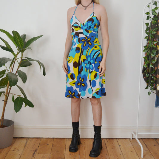 Vintage Floral Halter Neck Dress S