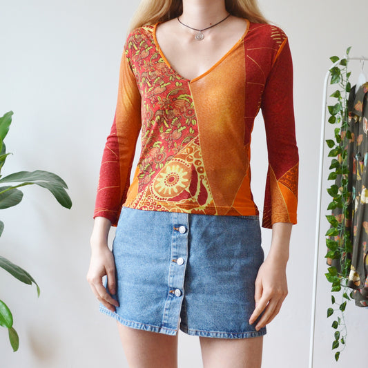 V neck mesh top S