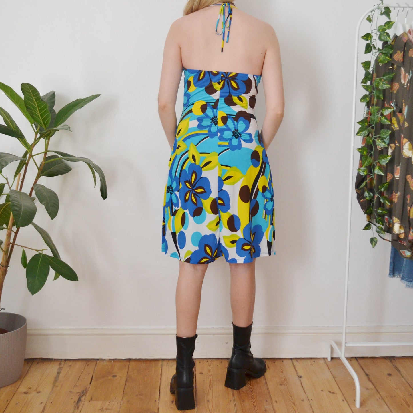 Vintage Floral Halter Neck Dress S