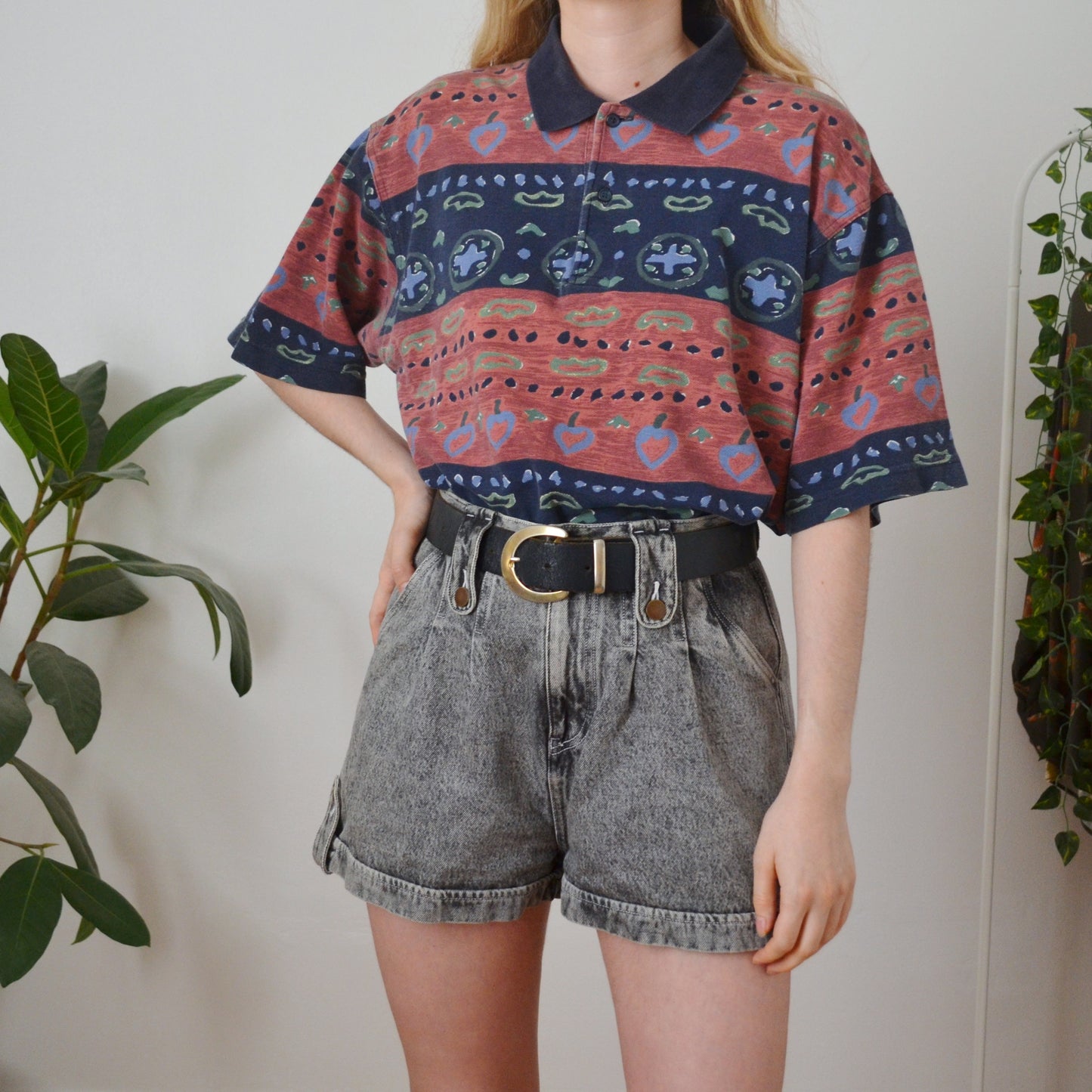 Vintage Abstract Polo Top XL