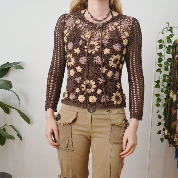 Vintage Flower Crochet Top S