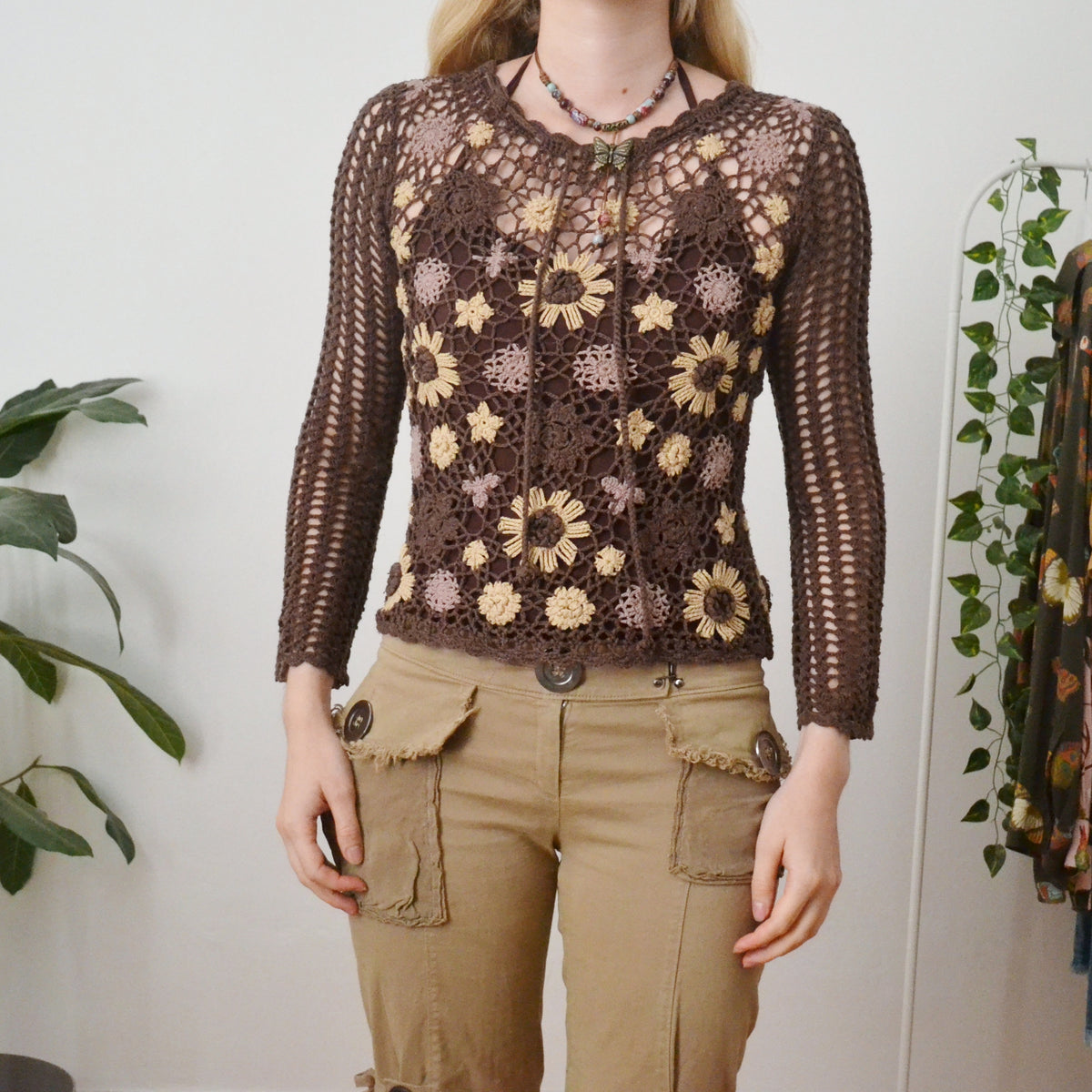 Vintage Flower Crochet Top S