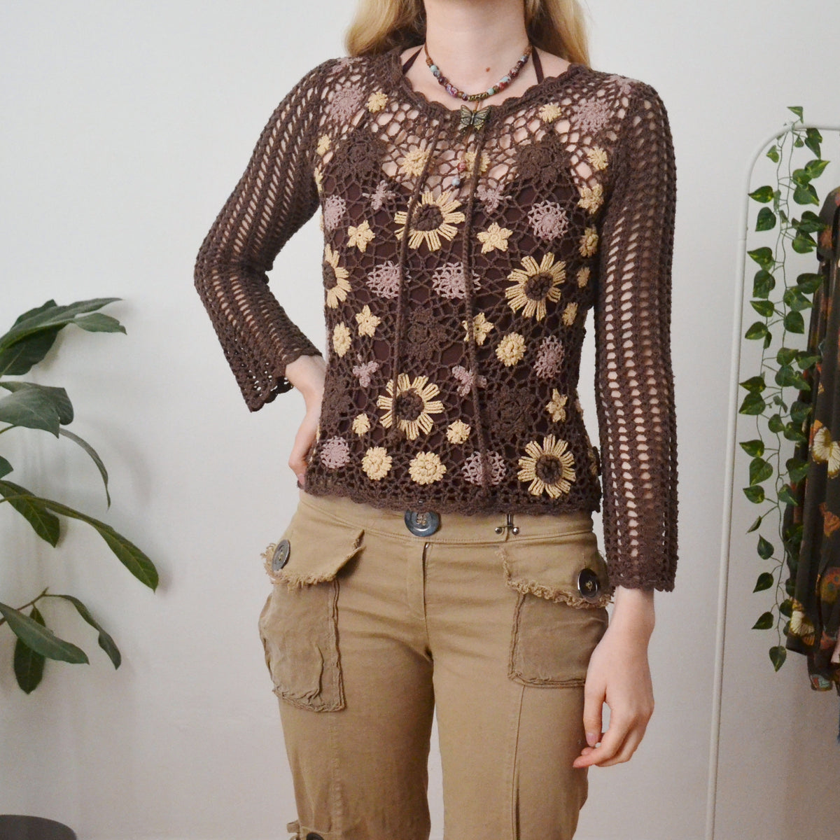 Vintage Flower Crochet Top S
