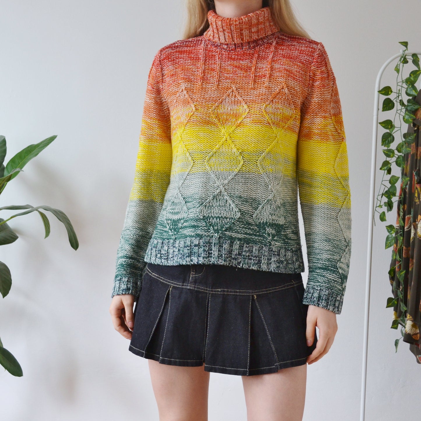 Vintage Rainbow Roll Neck Jumper XL