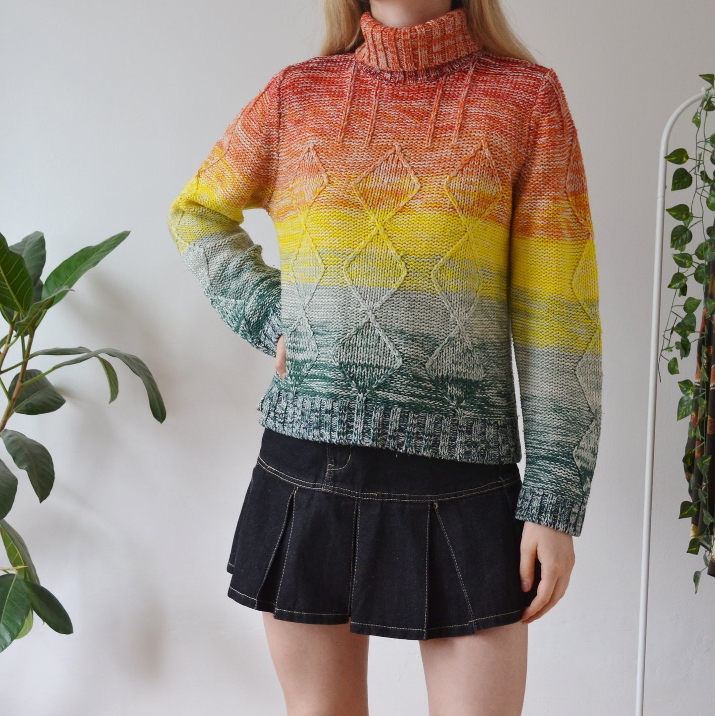 Vintage Rainbow Roll Neck Jumper XL