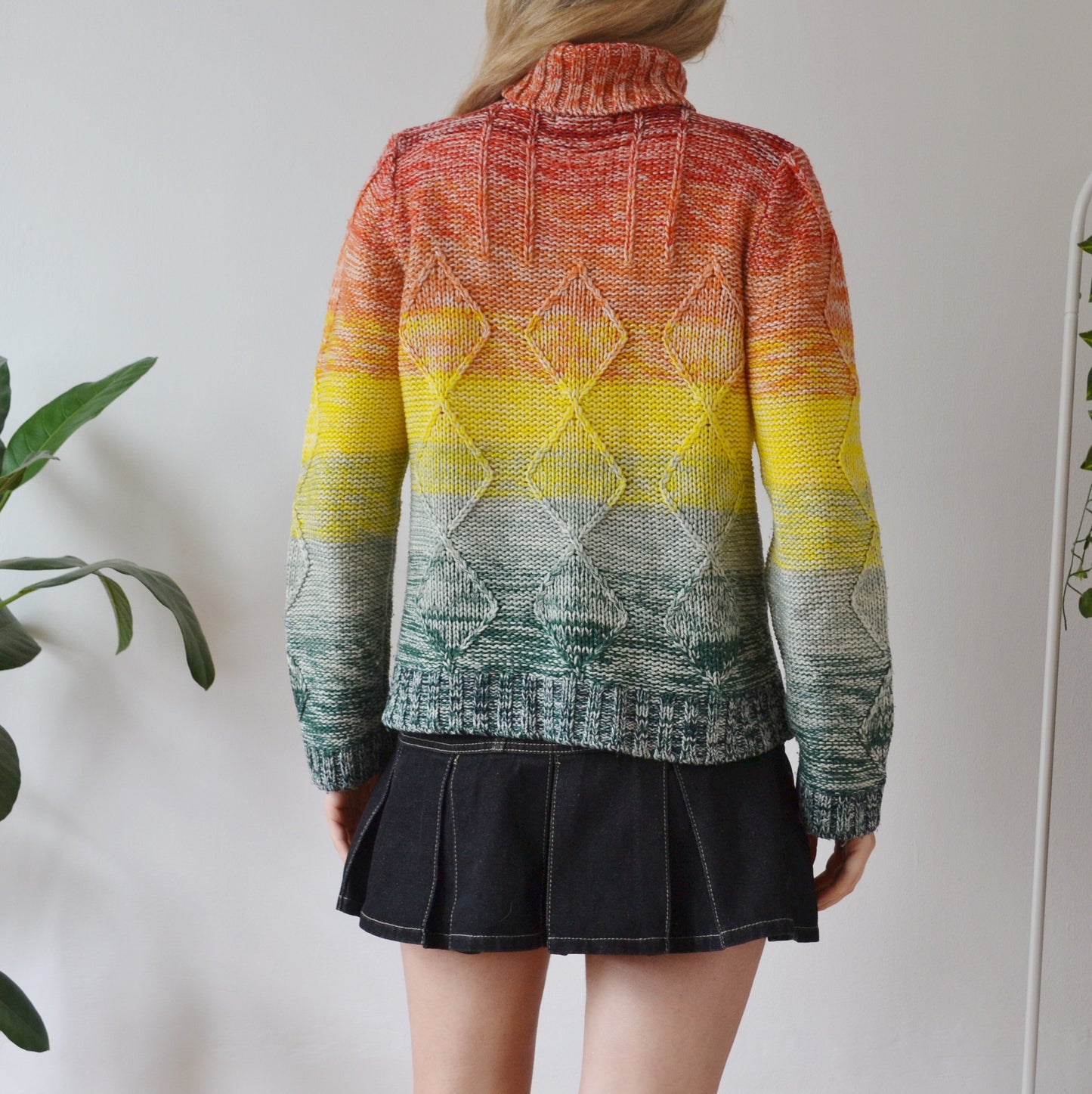 Vintage Rainbow Roll Neck Jumper XL