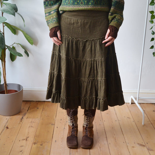 Vintage Khaki Midi Skirt XL